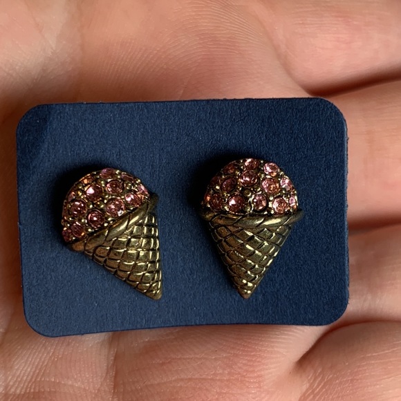 Pink Gold Ice Cream Cone Earrings w Backs - Picture 4 of 15